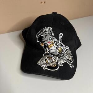 Betty Boop Baseball Cap Black Embroidered Biker Hat 2002 King Features